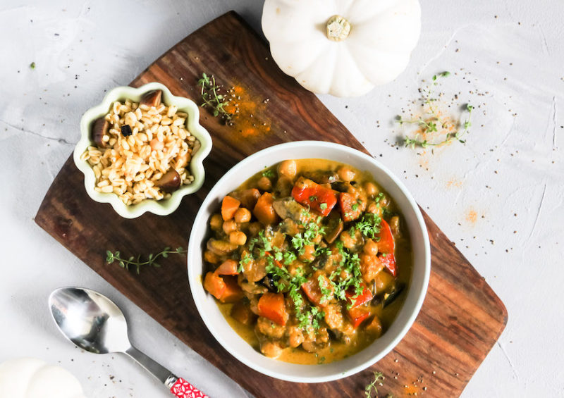 Kürbis Curry mit Kichererbsen und Maronen